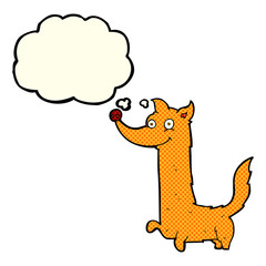 cartoon happy dog with thought bubble