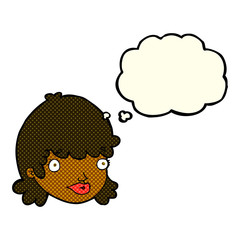 cartoon staring girl with thought bubble