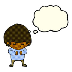 cartoon shy boy with thought bubble