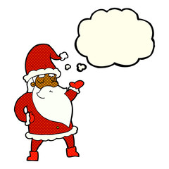 cartoon santa claus with thought bubble