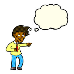 cartoon funny office man pointing with thought bubble