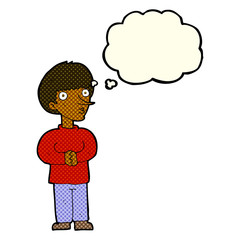 cartoon nervous man with thought bubble