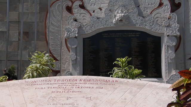 A memorial honors the victims of the Bali bombings.