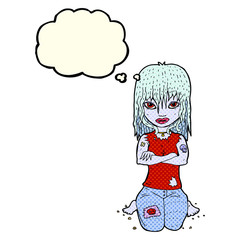 cartoon vampire girl with thought bubble