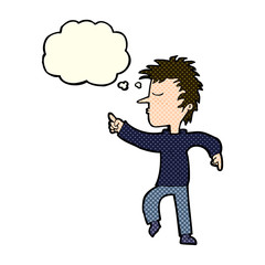 cartoon man pointing with thought bubble