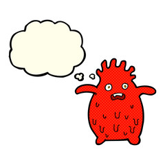 cartoon funny slime monster with thought bubble