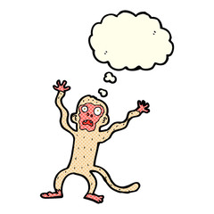 cartoon frightened monkey with thought bubble