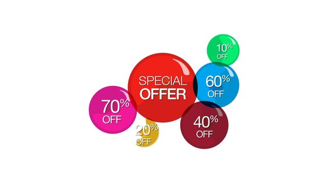 Special offer big sale super Cyber Monday deals fifty percent off colored rounds bubble tag colors big savings purchase animation video