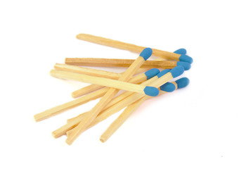 Matches with blue head isolated on a white background