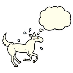 cartoon horse sweating with thought bubble
