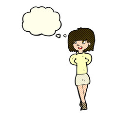 cartoon happy woman with thought bubble