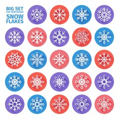 set of icons of snowflakes flat design with long shadows. Vector