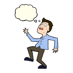 cartoon man panicking with thought bubble