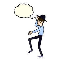 cartoon fashionable man with thought bubble