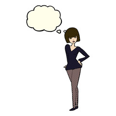 cartoon pretty woman with thought bubble