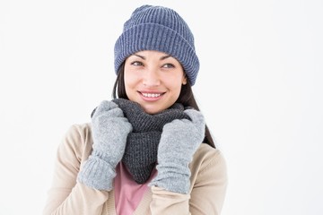 Smiling brunette wearing warm clothes