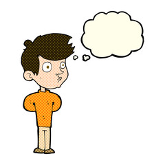 cartoon boy staring with thought bubble