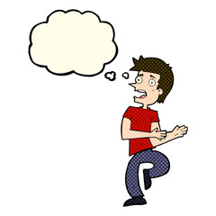 cartoon stressed out man with thought bubble