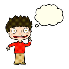 cartoon happy boy with thought bubble