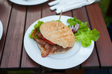 A close-up of tasty- look hamburger. 
