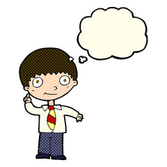 cartoon school boy with idea with thought bubble
