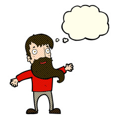 Fototapeta premium cartoon man with beard waving with thought bubble