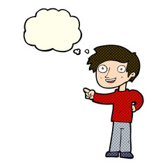 cartoon man pointing with thought bubble