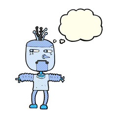 cartoon robot with thought bubble