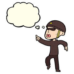 Obraz premium cartoon man in bike helmet pointing with thought bubble