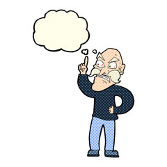 cartoon old man laying down rules with thought bubble