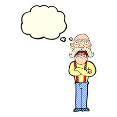 cartoon shocked old man with thought bubble