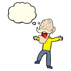 cartoon shocked old man with thought bubble