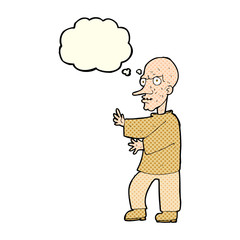 cartoon mean looking man with thought bubble