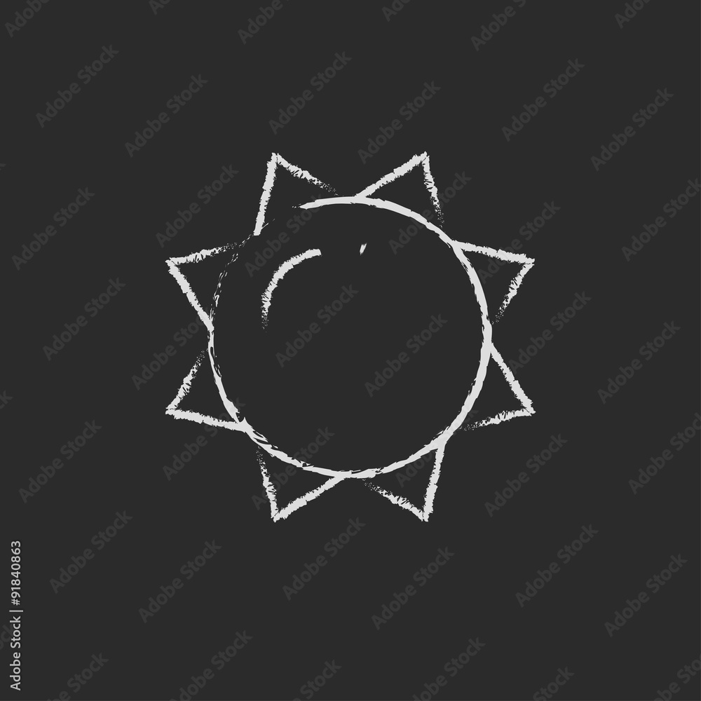 Sticker sun icon drawn in chalk.