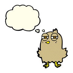 funny cartoon bird with thought bubble