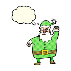 cartoon santa claus with thought bubble