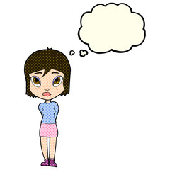 cartoon shy girl with thought bubble