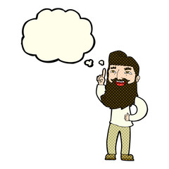 cartoon happy bearded man with idea with thought bubble