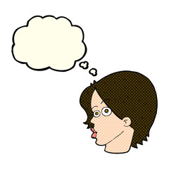 cartoon female face with thought bubble
