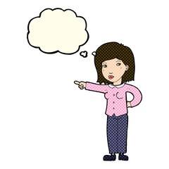cartoon woman pointing with thought bubble