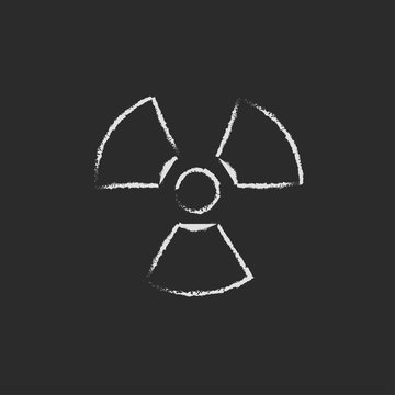 Ionizing radiation sign icon drawn in chalk.