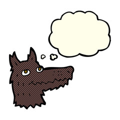 cartoon wolf head with thought bubble