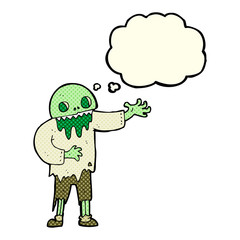 cartoon spooky zombie with thought bubble