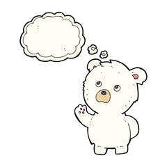 cartoon waving polar bear with thought bubble