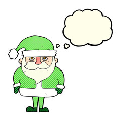 cartoon santa claus with thought bubble