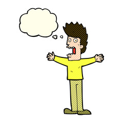 cartoon terrified man with thought bubble