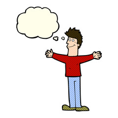 cartoon happy man with thought bubble