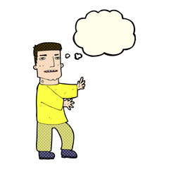 cartoon man gesturing with thought bubble