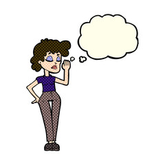 cartoon woman ignoring with thought bubble