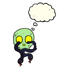 cartoon skull with snakes with thought bubble